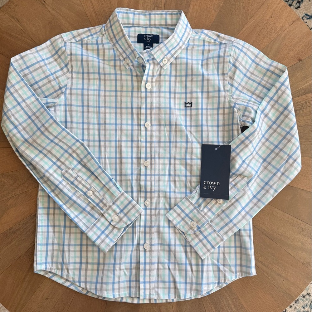 Crown & Ivy Kids Blue Plaid Button Down Shirt